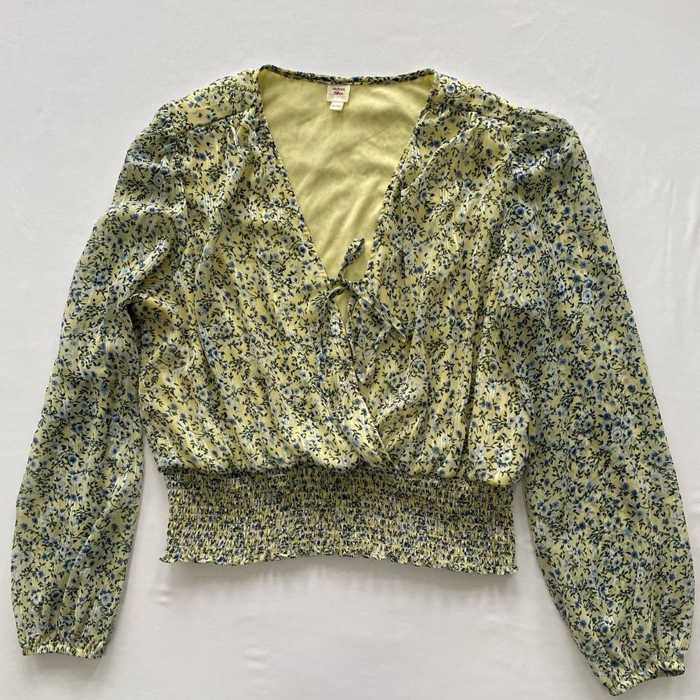 Autres Filles Yellow Floral Long Sleeve Smocked Waist Blouse Top XL